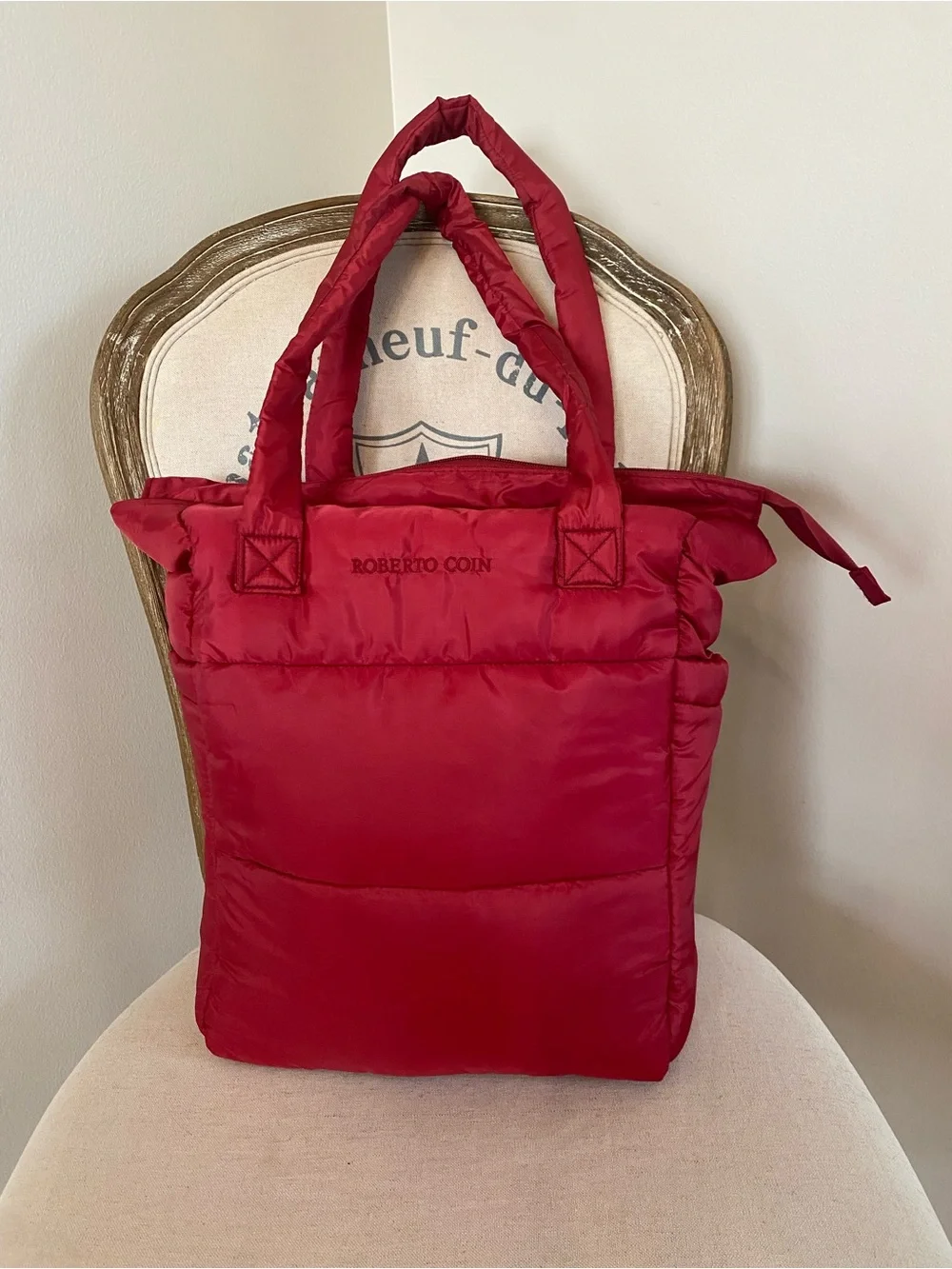 NWOT Roberto Coin Red Quilted Puffer Tote